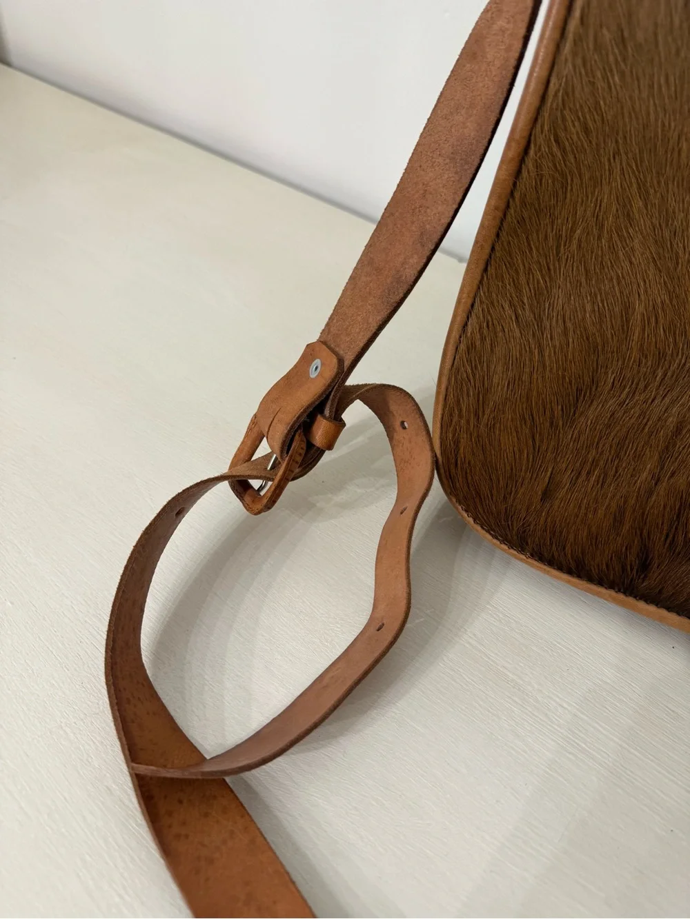Men's Two-Tone Brown Haircalf Leather Laptop Satchel